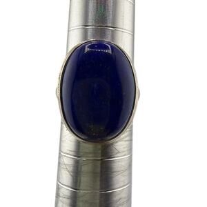 Sterling Silver Large Oval Lapis Lazuli Artisan Statement Ring Size 5.5